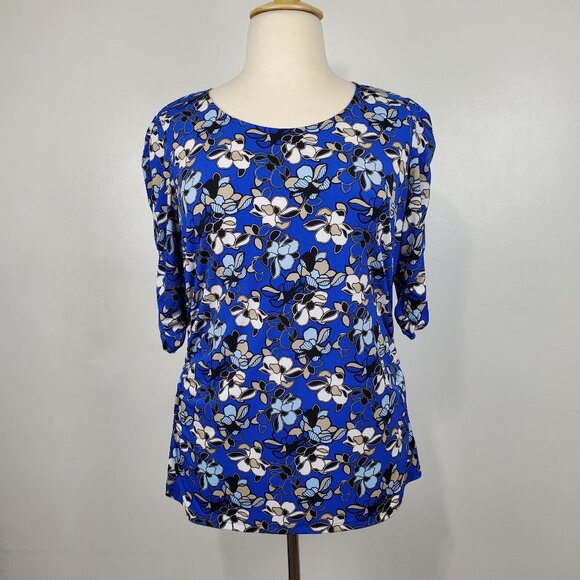 Dana Buchman Multi-Color Floral Pullover Stretchy Top with Ruching Size XL - Picture 14 of 14